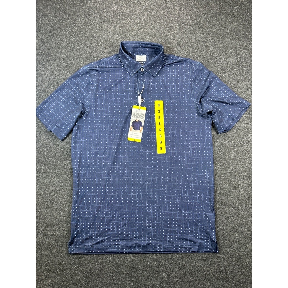 Greg Norman ML75 Stretch Golf Polo Mens Small Blue Geometric Play Dry Shirt NEW